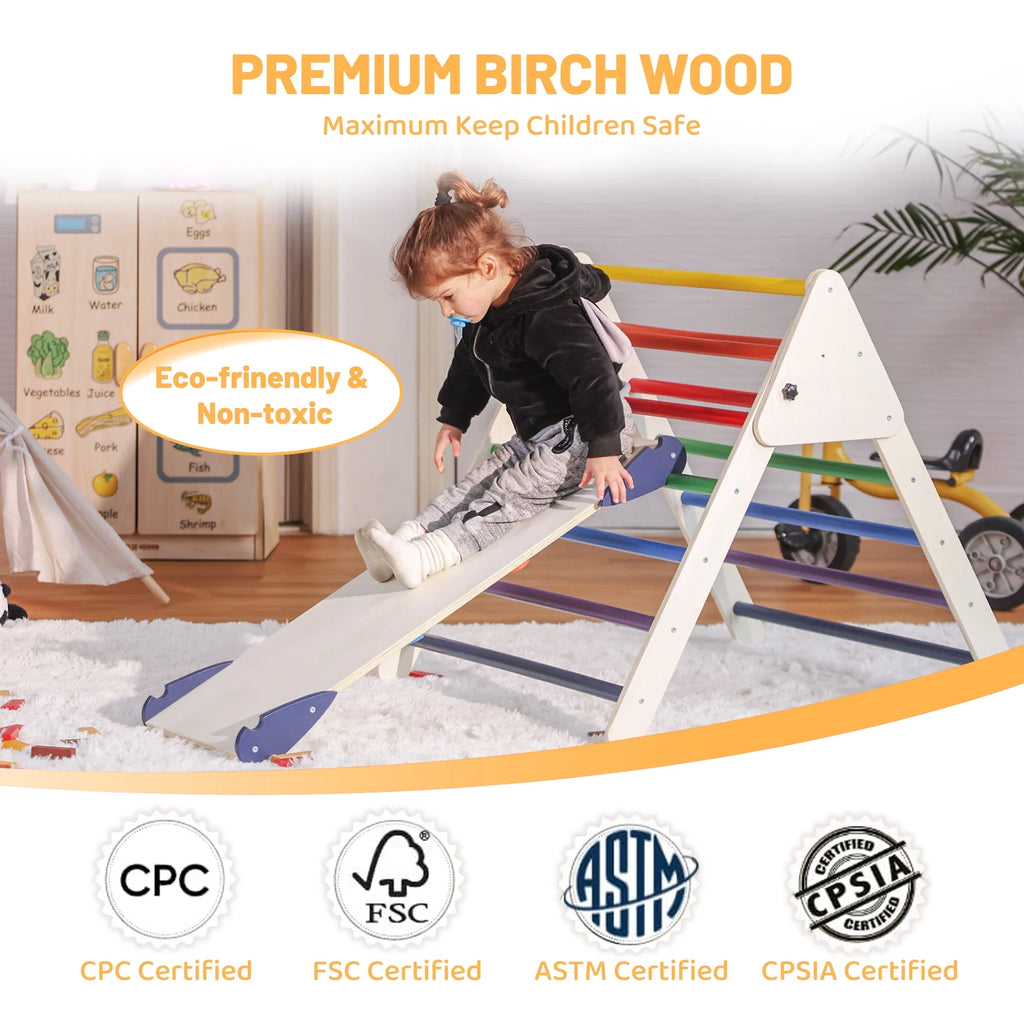 4-in-1 Wooden Pikler Climbing Triangle with Ramp and Arch M551826
