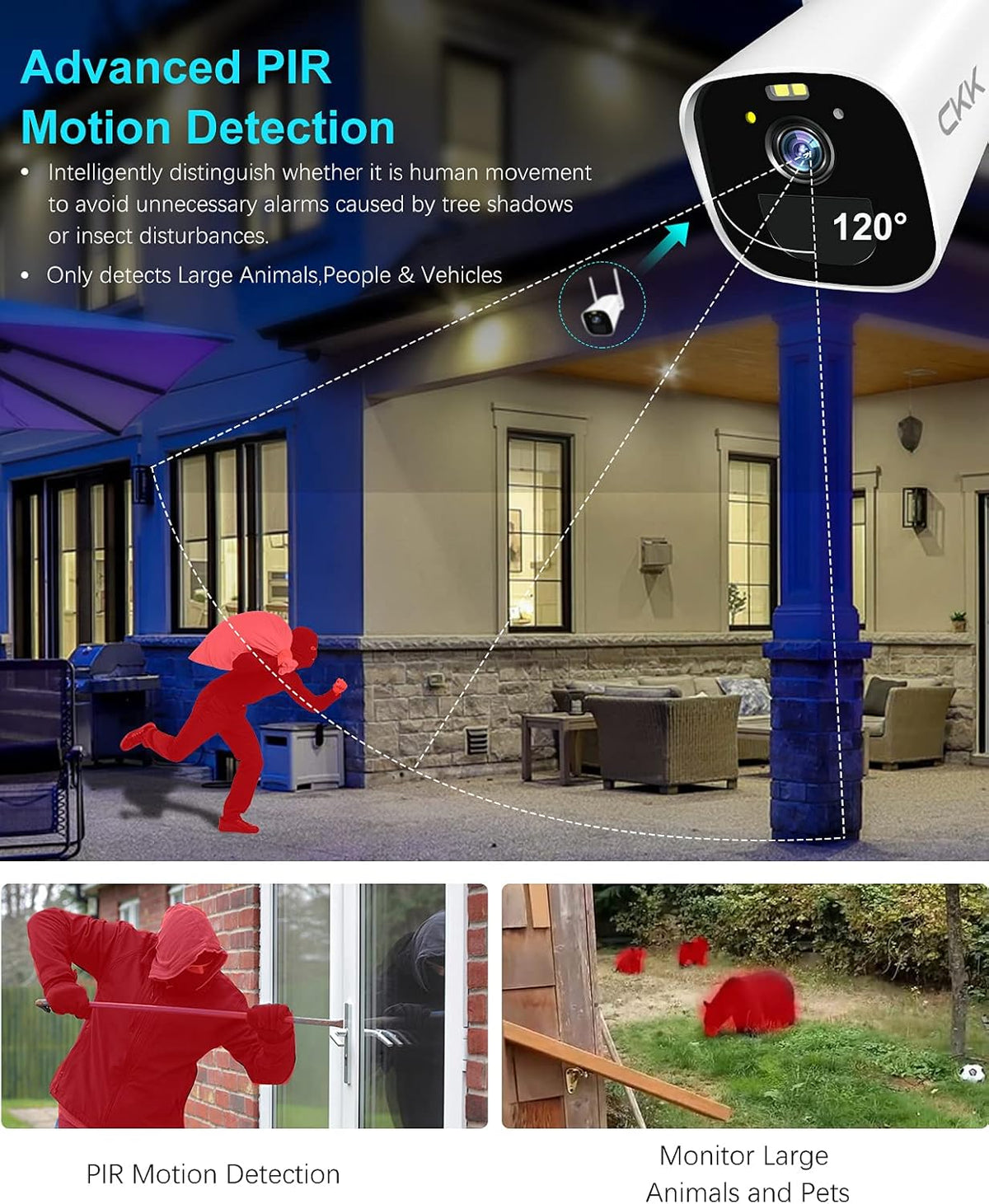 3MP Solar Powered Outdoor Security Camera with Rechargeable Battery A98474