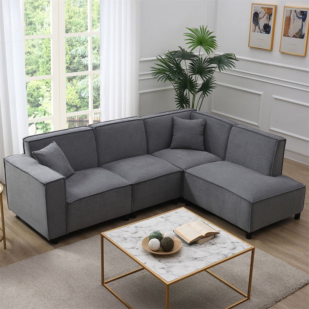 97\*74" Chenille Fabric L-shaped Sectional Sofa with Chaise Lounge G7198