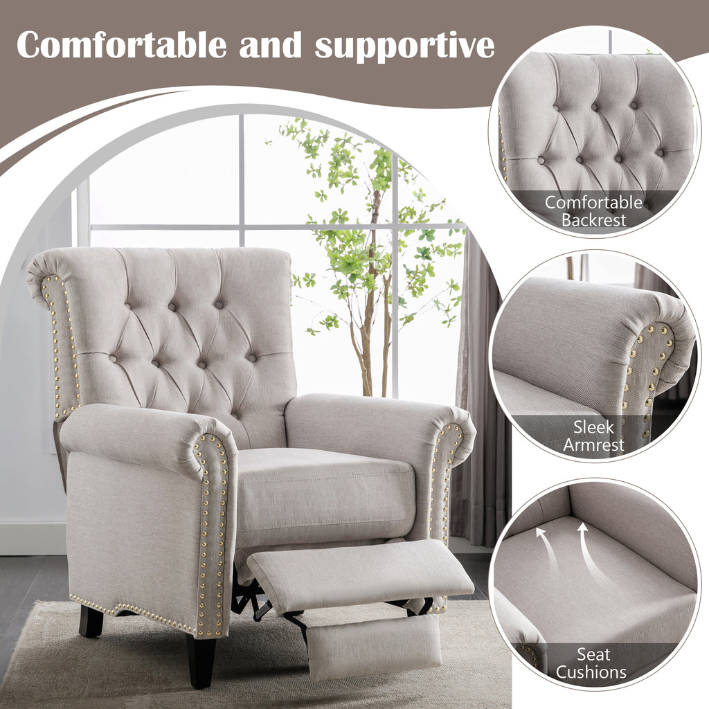 Tan Linen Tufted Recliner Single Sofa W501