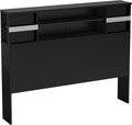 Full 54-inch Pure Black Bookcase Headboard with Storage N3249