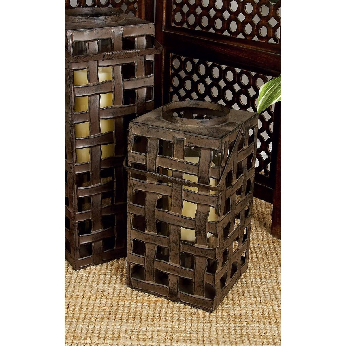 Black Metal and Glass Candle Lantern G230094