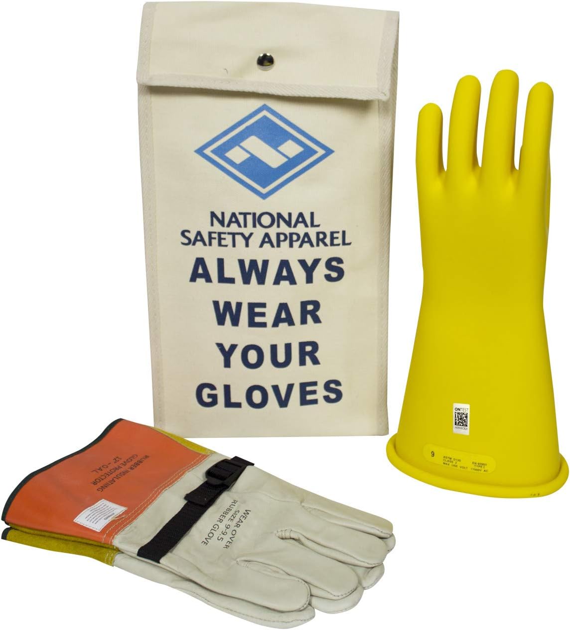 Class 2 Black Rubber Voltage Insulating Glove Kit with Leather Protectors H586971