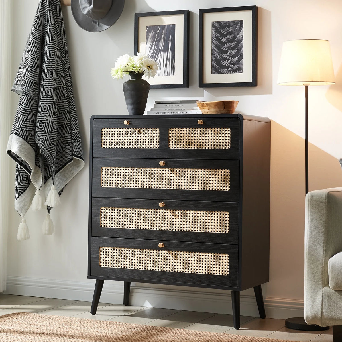 4 Drawer Natural Rattan Wood Dresser K180022