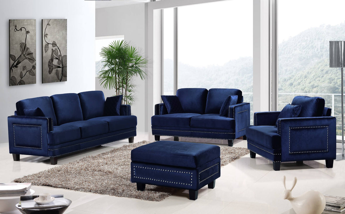 Navy Velvet Storage Ottoman G242