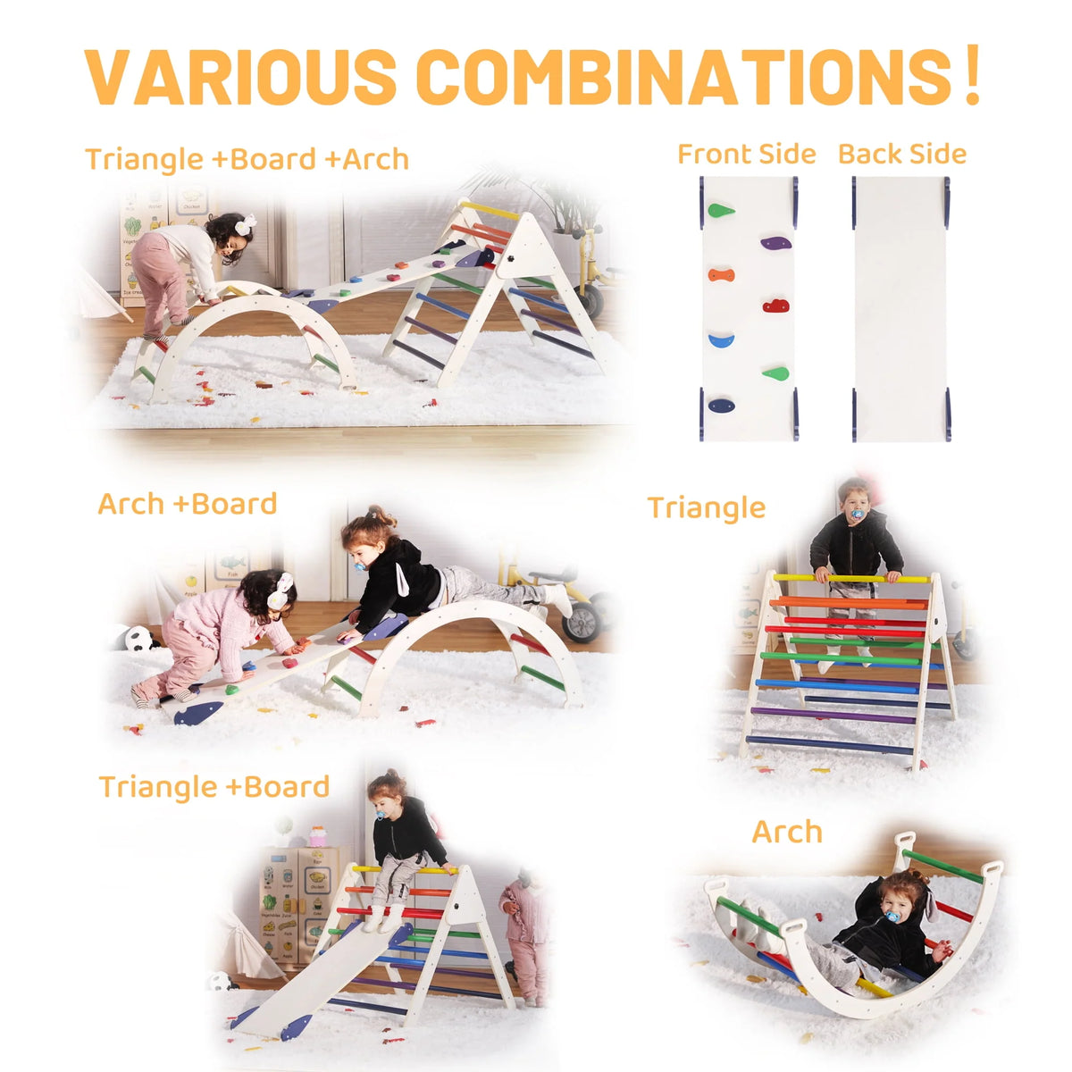 4-in-1 Wooden Pikler Climbing Triangle with Ramp and Arch M551826
